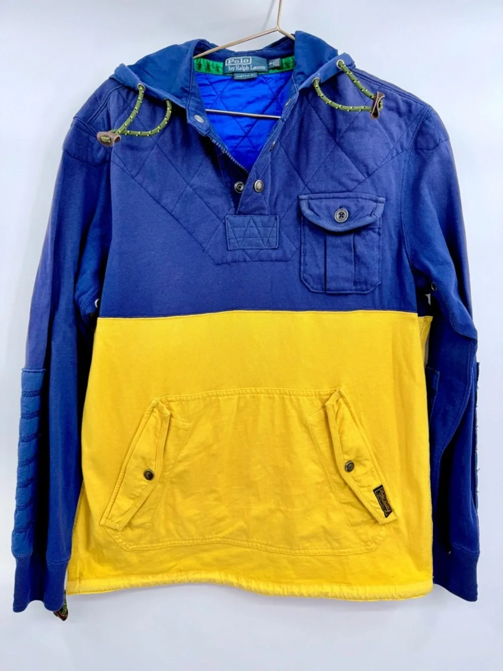 POLO RALPH LAUREN Colorblock Quilted Anorak Hoodie Blue Yellow